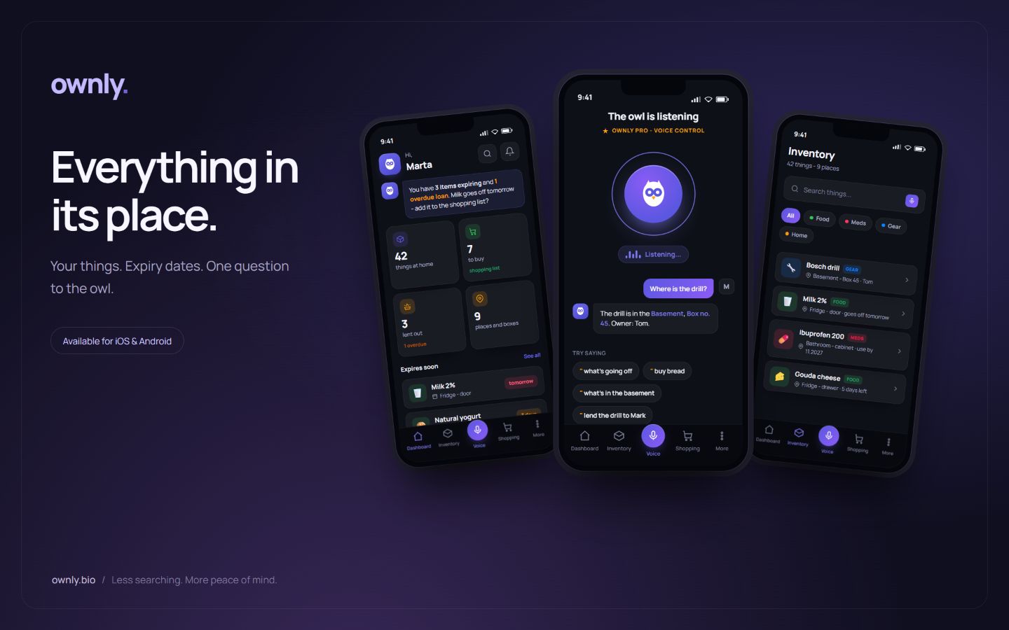 Ownly.bio: App: home inventory and voice control